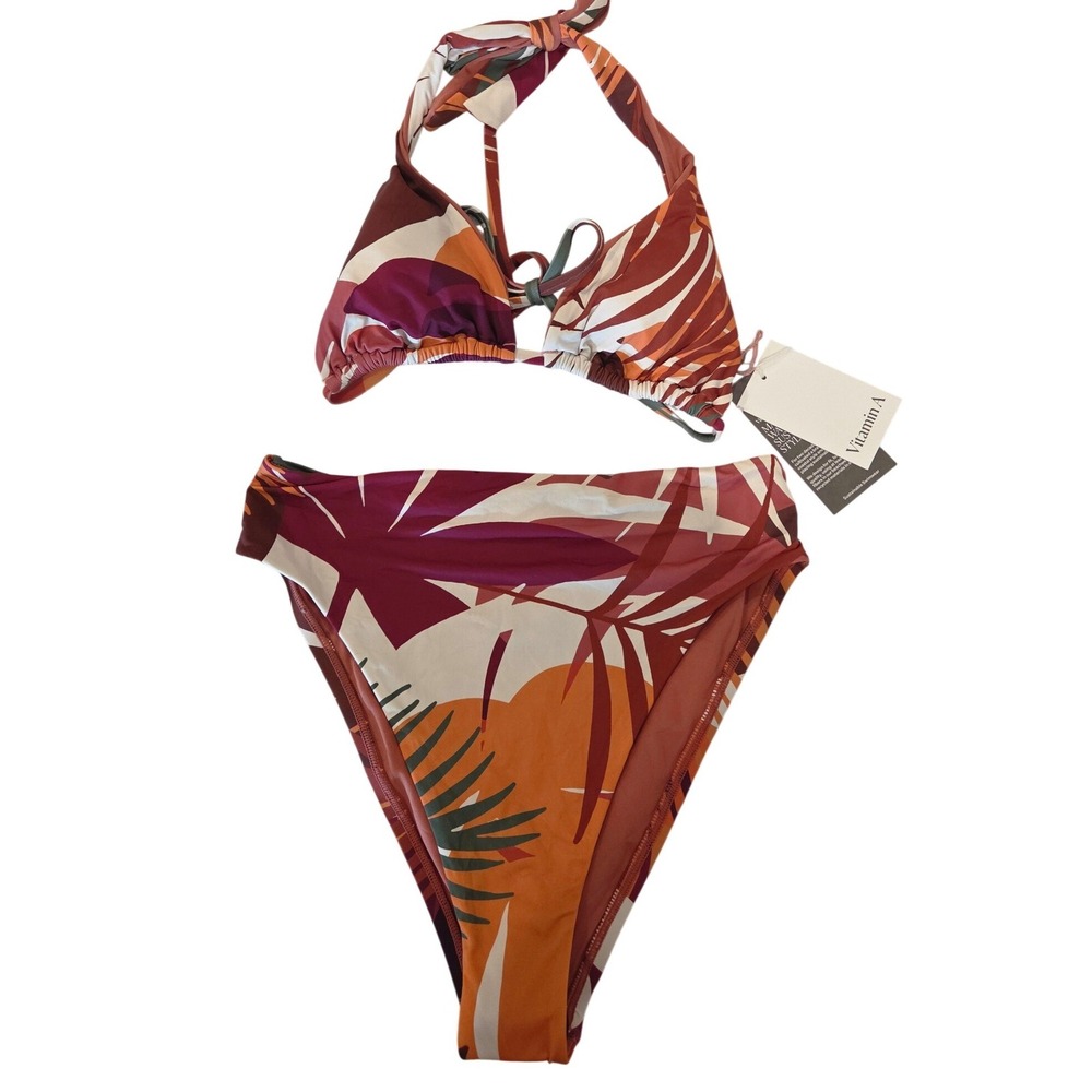 Vitamin A Tropical Leaf Bikini Set High Waist Halter Multi Sustainable Swim M